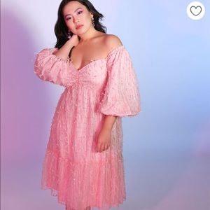 Off The Shoulder Textured Tulle Dress